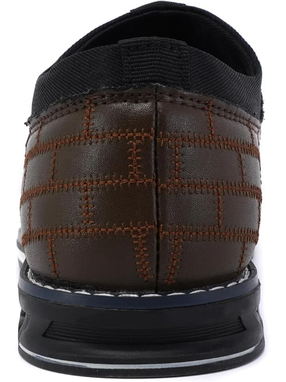 Men's Brown Grid Embossed Leather Comfort Two-Tone Casual Slip On Dress Loafers